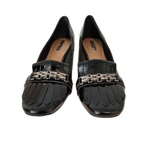 NWOT Tahari Navy Blue Patent‎ Leather Shoes Loafer Sz 8 Office Workwear Low Pump